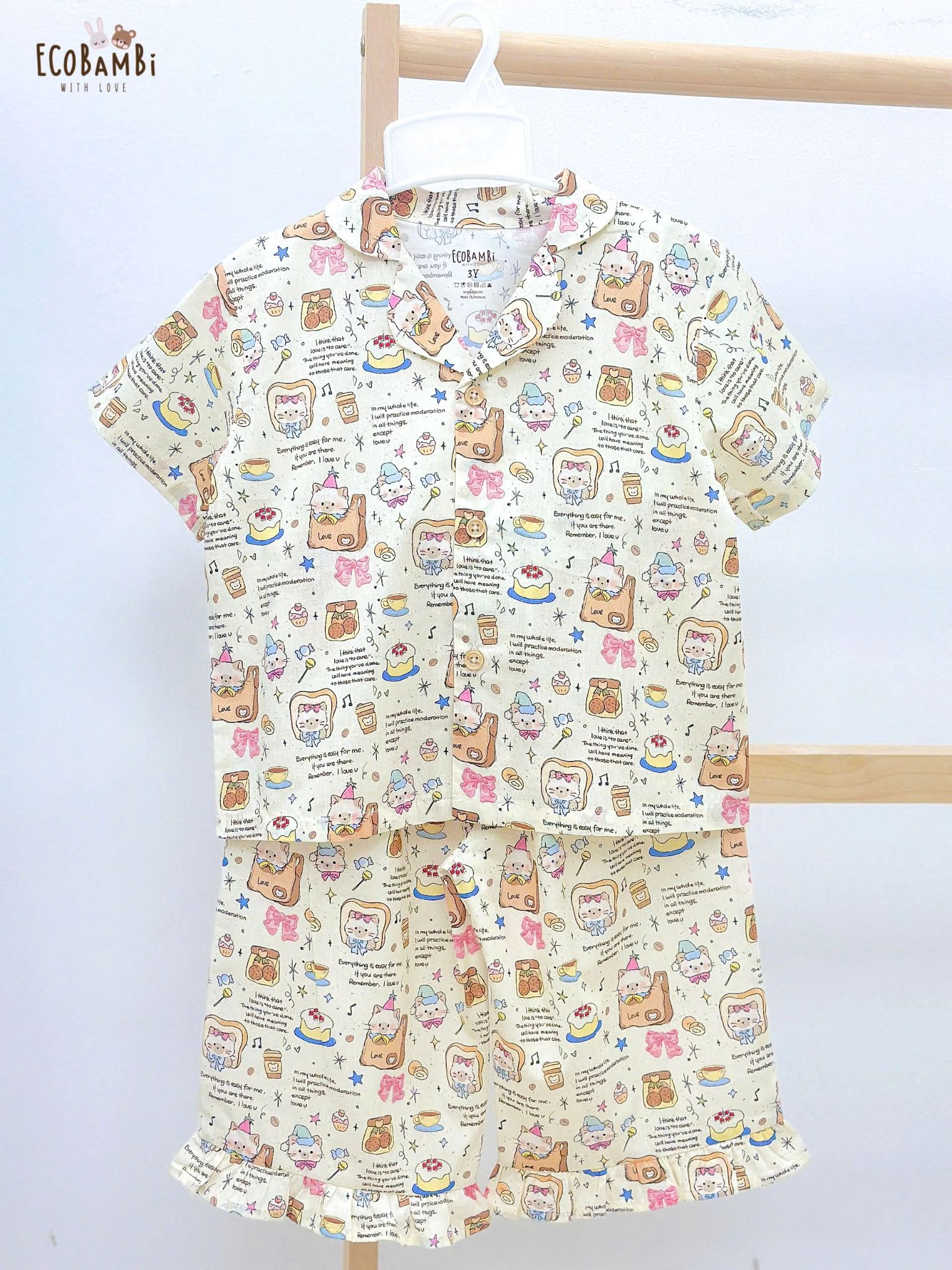  Pyjama cotton thô quần lửng bé gái ECOBAMBI - 8935334001855 
