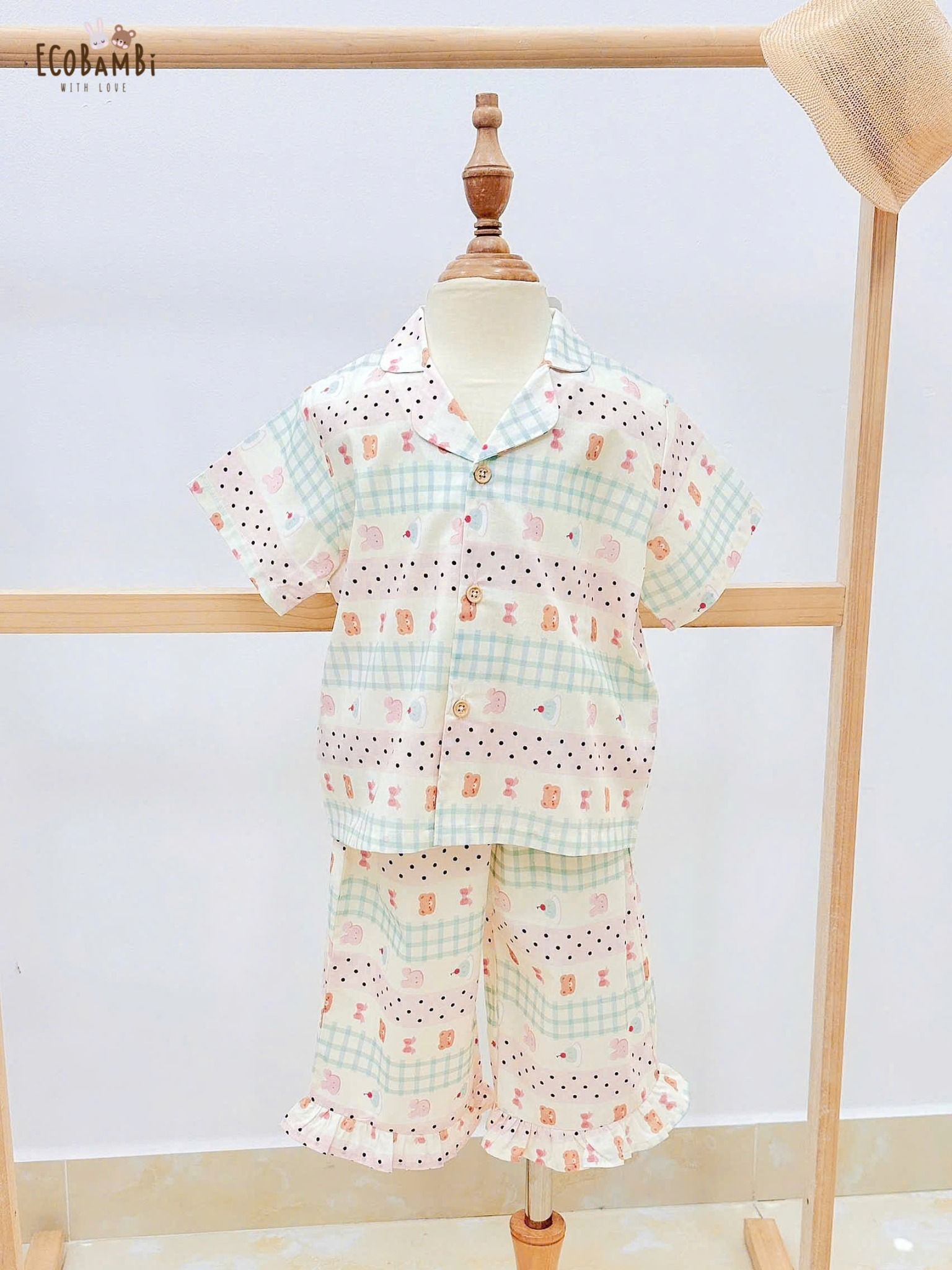  Pyjama cotton thô quần lửng bé gái ECOBAMBI - 8935334001855 