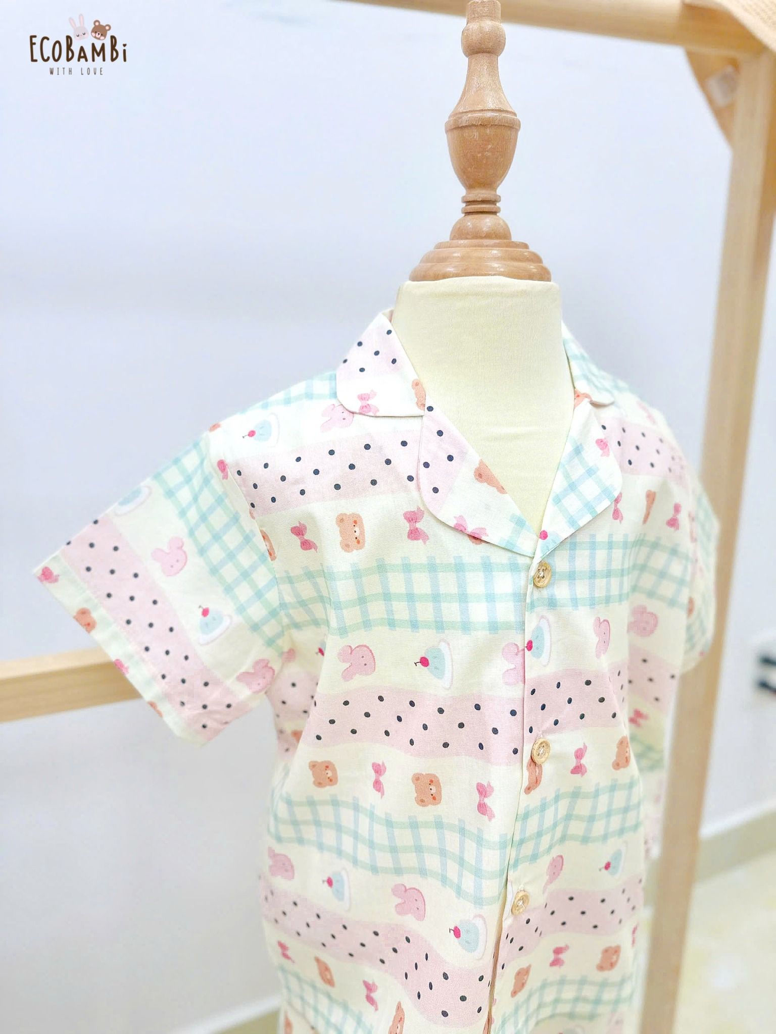  Pyjama cotton thô quần lửng bé gái ECOBAMBI - 8935334001855 