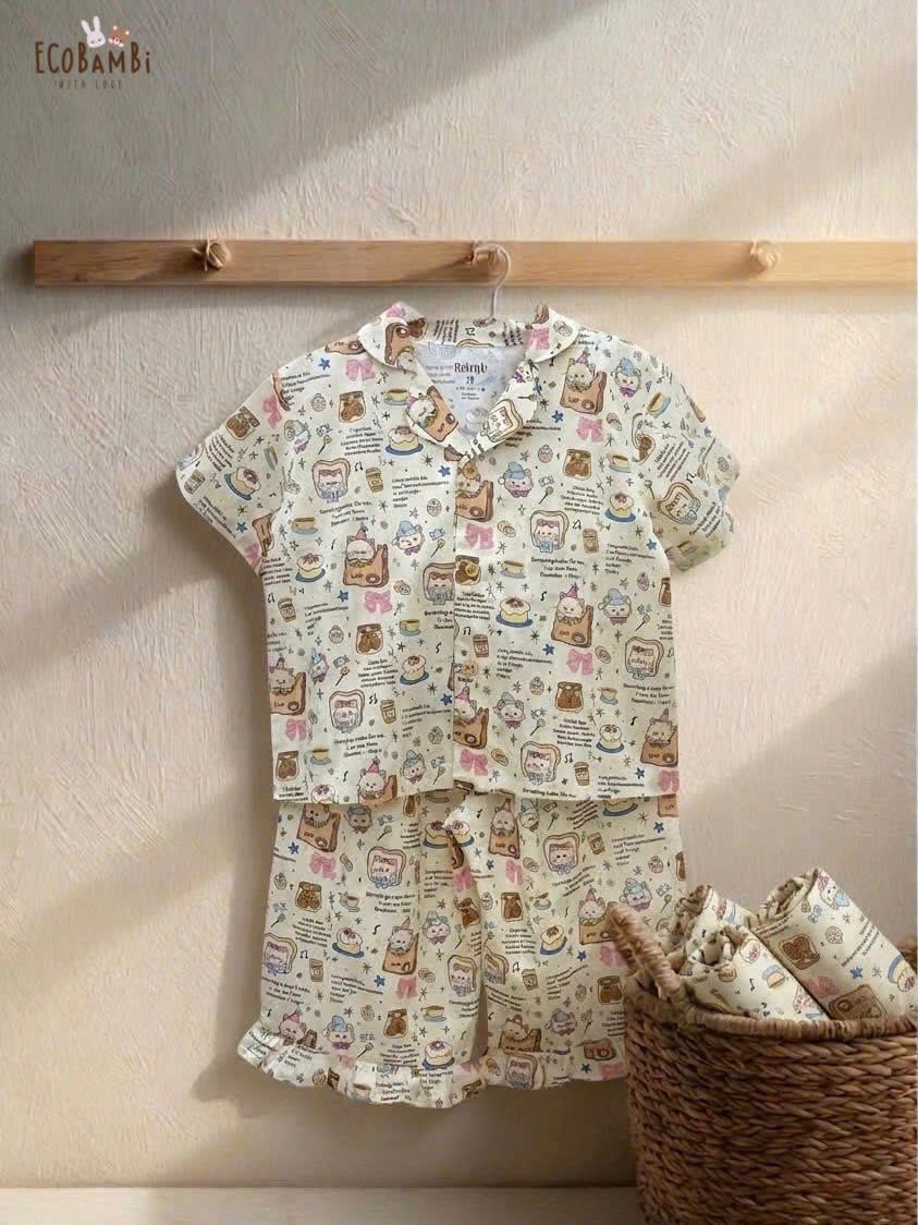  Pyjama cotton thô quần lửng bé gái ECOBAMBI - 8935334001855 