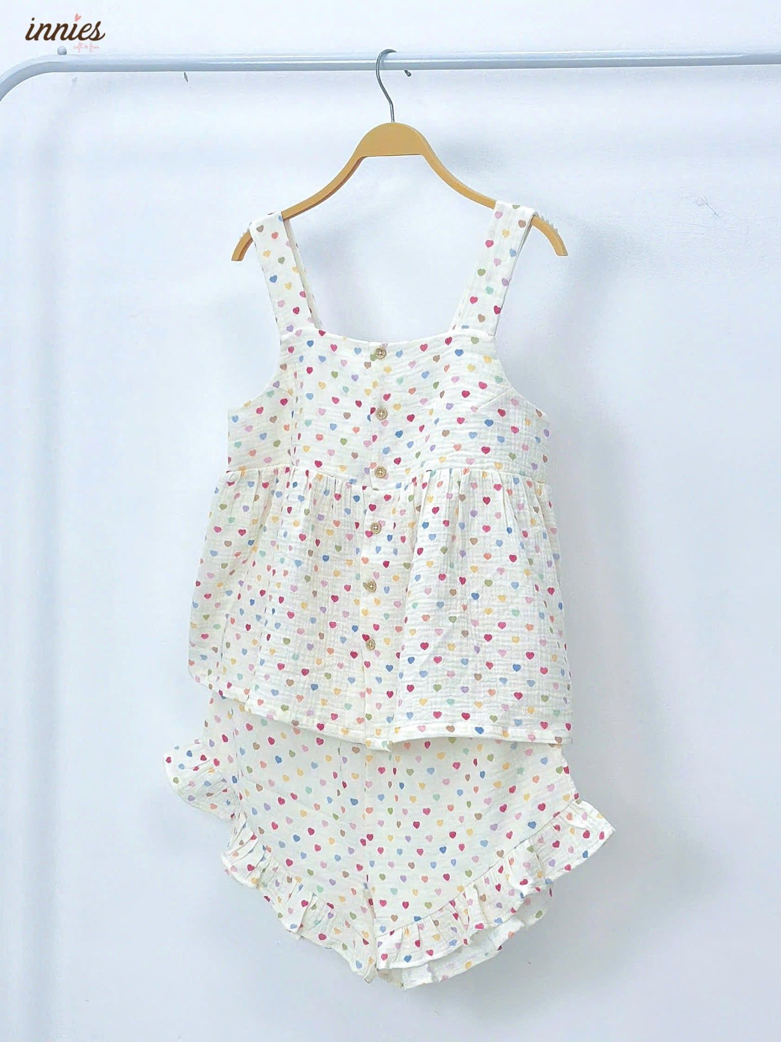  Bộ cotton muslin sát nách nút cài giữa - quần shorts bèo Nữ Innies IN-23BONU001 - 8935334000926 