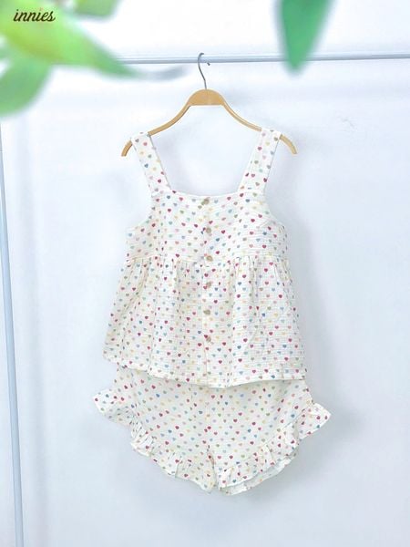  Bộ cotton muslin sát nách nút cài giữa - quần shorts bèo Nữ Innies IN-23BONU001 - 8935334000926 
