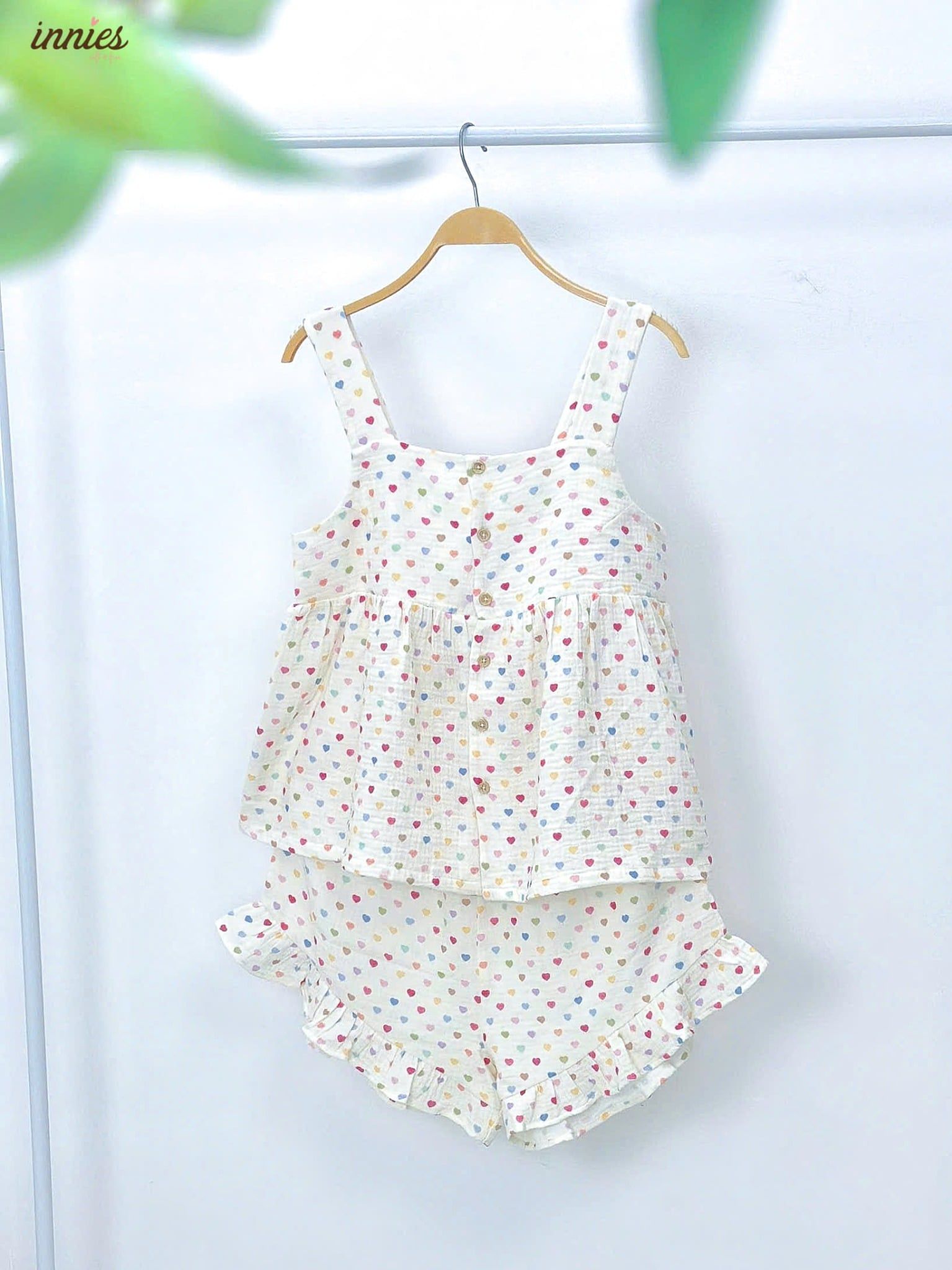  Bộ cotton muslin sát nách nút cài giữa - quần shorts bèo Nữ Innies IN-23BONU001 - 8935334000926 