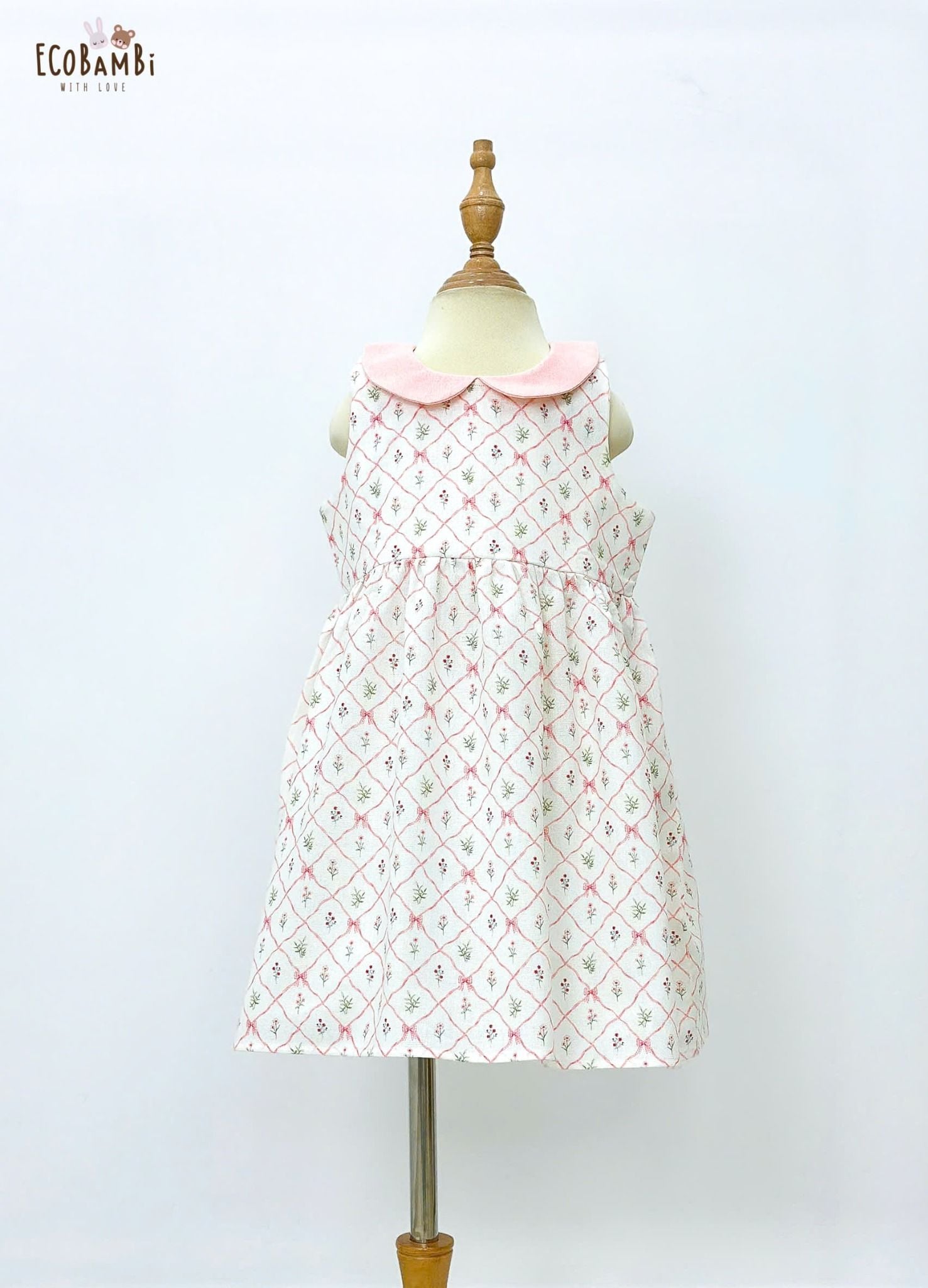  Đầm linen hoa nhí cổ lá sen phối màu bé gái ECOBAMBI - 8935334001664 