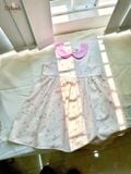  Đầm linen hoa nhí cổ lá sen phối màu bé gái ECOBAMBI - 8935334001664 