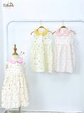  Đầm linen hoa nhí cổ lá sen phối màu bé gái ECOBAMBI - 8935334001664 