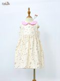  Đầm linen hoa nhí cổ lá sen phối màu bé gái ECOBAMBI - 8935334001664 