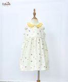  Đầm linen hoa nhí cổ lá sen phối màu bé gái ECOBAMBI - 8935334001664 