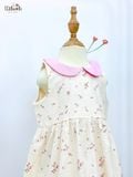  Đầm linen hoa nhí cổ lá sen phối màu bé gái ECOBAMBI - 8935334001664 