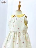  Đầm linen hoa nhí cổ lá sen phối màu bé gái ECOBAMBI - 8935334001664 