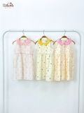  Đầm linen hoa nhí cổ lá sen phối màu bé gái ECOBAMBI - 8935334001664 
