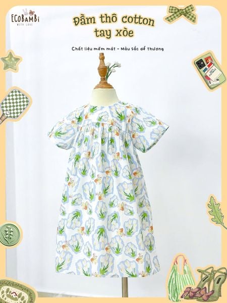  Đầm thô cotton tay ngắn dáng chữ A bé gái ECOBAMBI - 8935334002333 