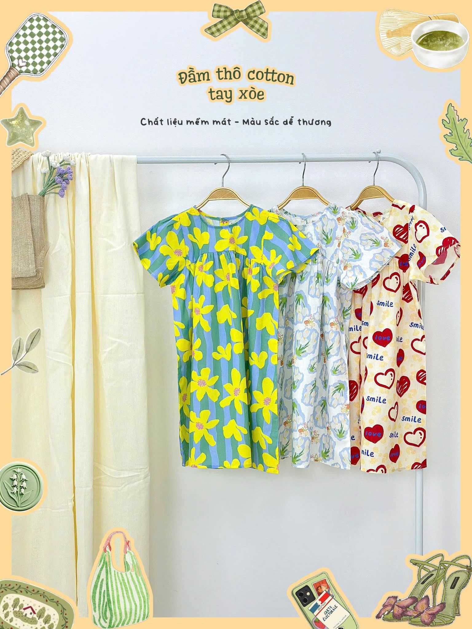  Đầm thô cotton tay ngắn dáng chữ A bé gái ECOBAMBI - 8935334002333 