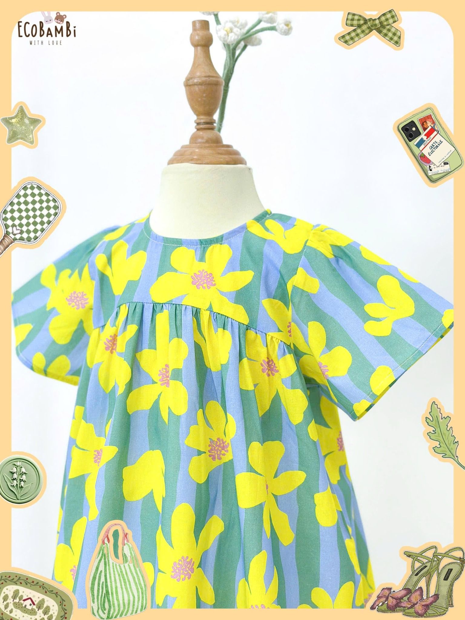  Đầm thô cotton tay ngắn dáng chữ A bé gái ECOBAMBI - 8935334002333 