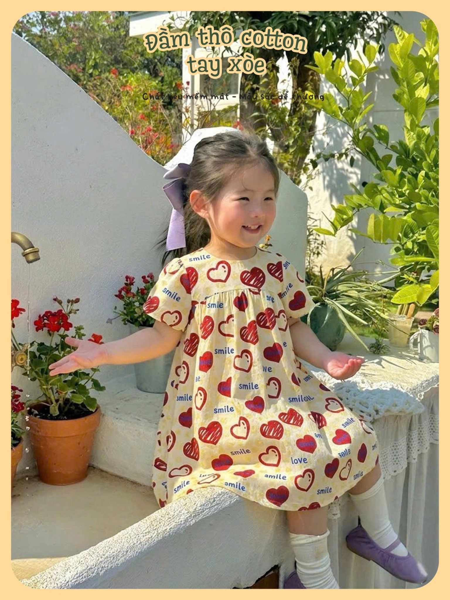  Đầm thô cotton tay ngắn dáng chữ A bé gái ECOBAMBI - 8935334002333 