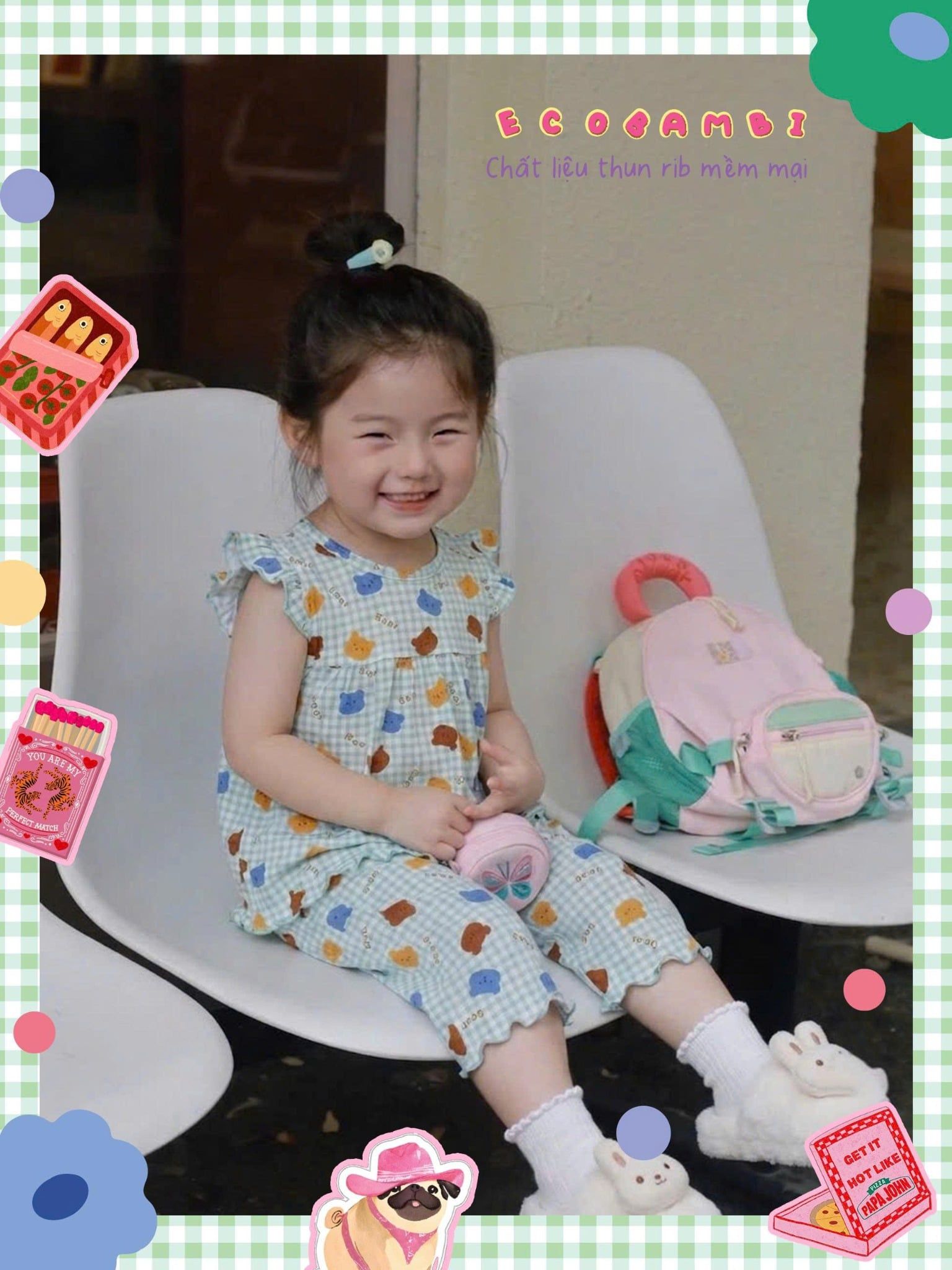  Bộ thun rib tay cánh tiên quần lửng in họa tiết bé gái ECOBAMBI - 8935334001169 