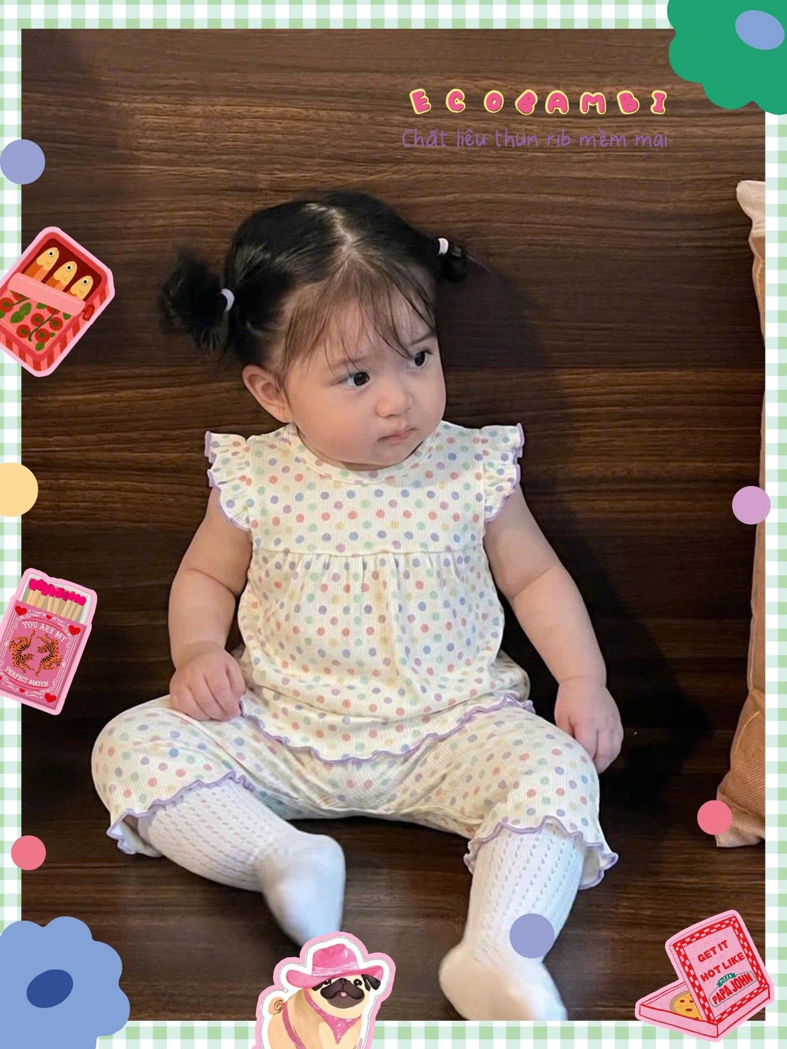  Bộ thun rib tay cánh tiên quần lửng in họa tiết bé gái ECOBAMBI - 8935334001169 