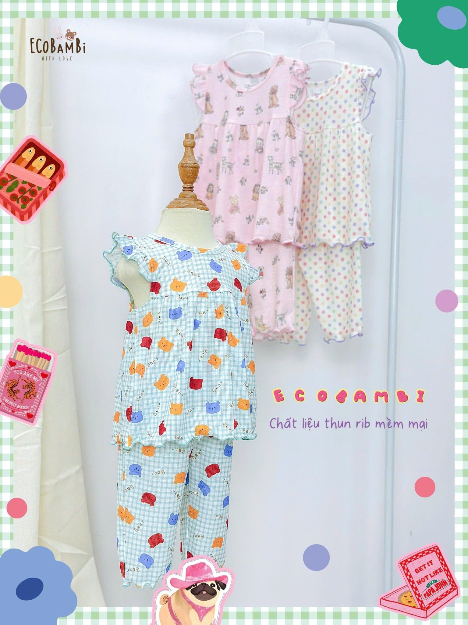  Bộ thun rib tay cánh tiên quần lửng in họa tiết bé gái ECOBAMBI - 8935334001169 