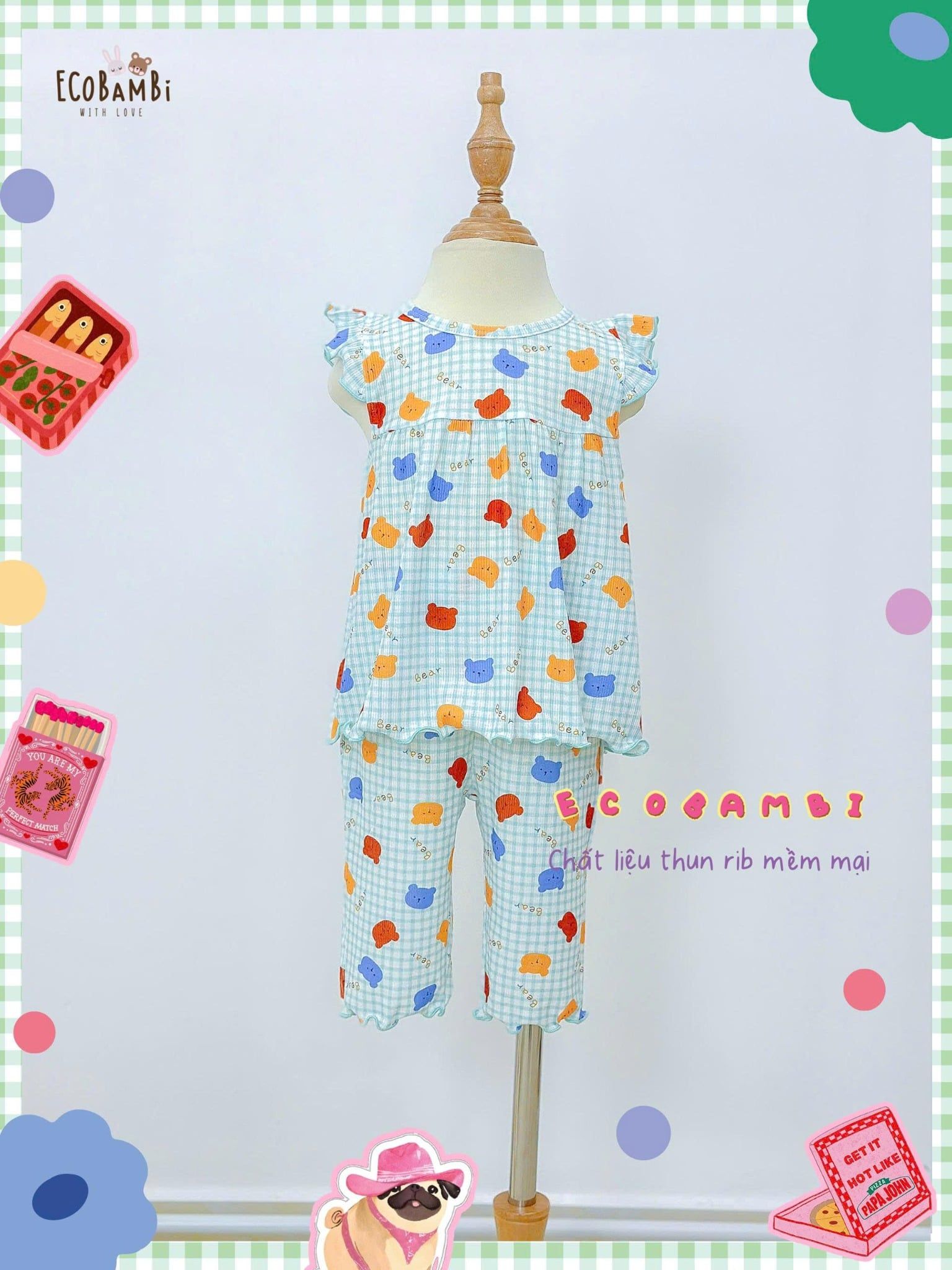  Bộ thun rib tay cánh tiên quần lửng in họa tiết bé gái ECOBAMBI - 8935334001169 