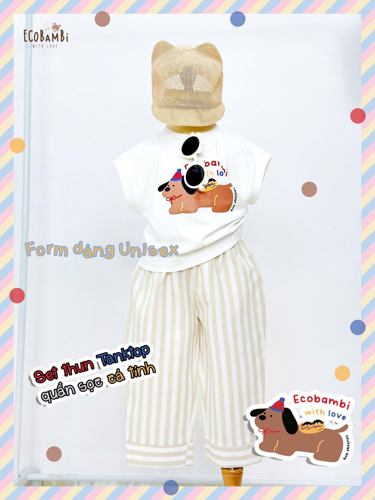  Bộ quần sọc baggy áo sát nách unisex ECOBAMBI - 8935334002180 