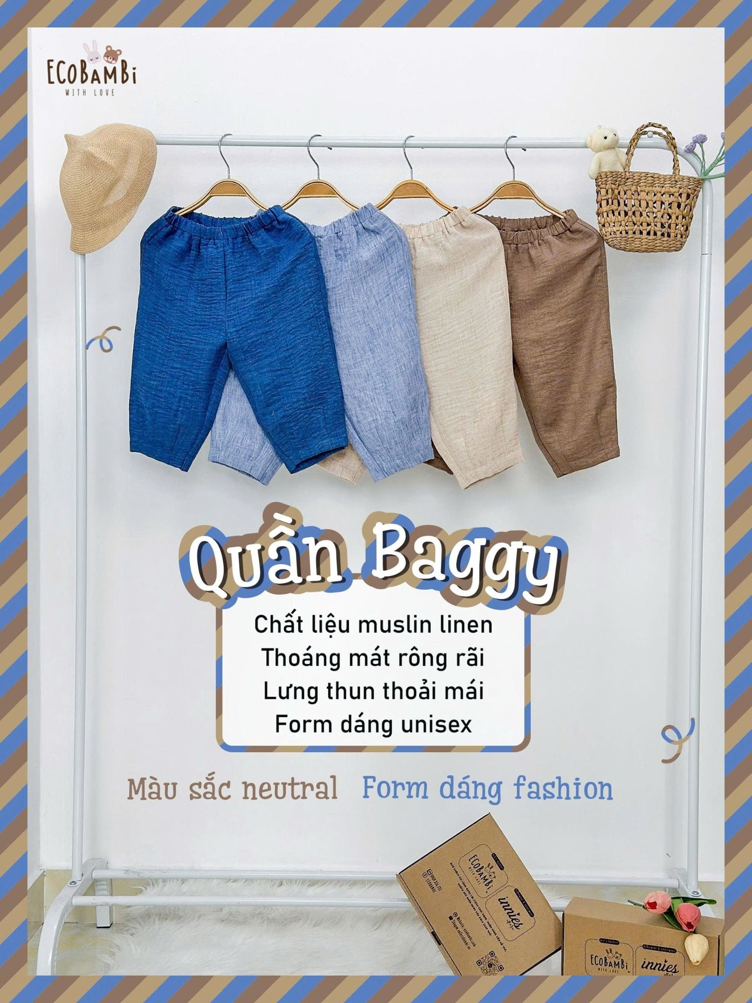  Quần baggy unisex muslin linen cho bé ECOBAMBI - 8935334001985 