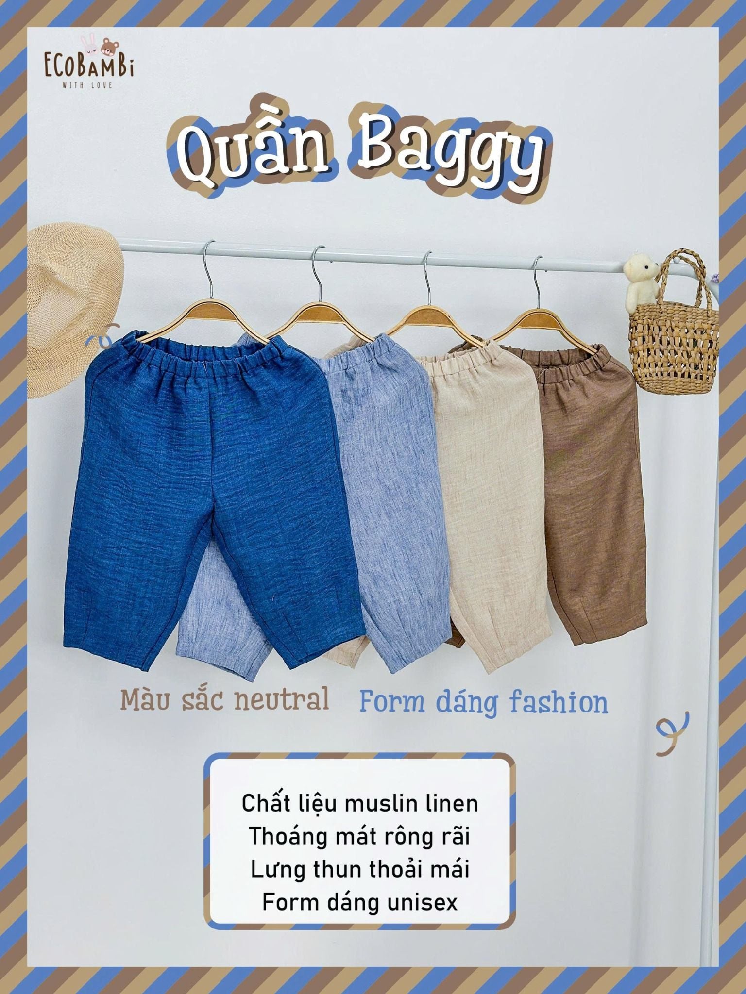  Quần baggy unisex muslin linen cho bé ECOBAMBI - 8935334001985 