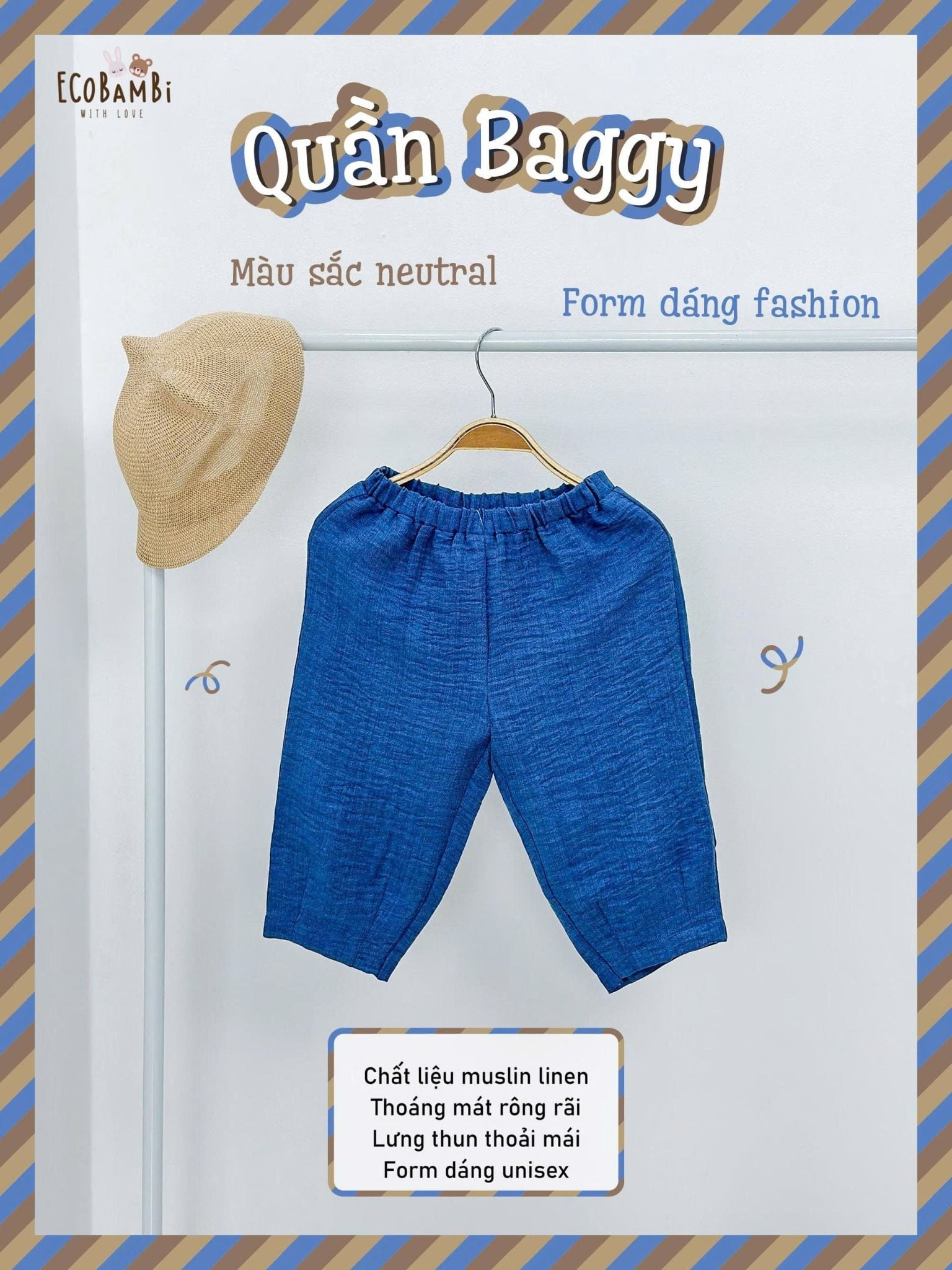  Quần baggy unisex muslin linen cho bé ECOBAMBI - 8935334001985 
