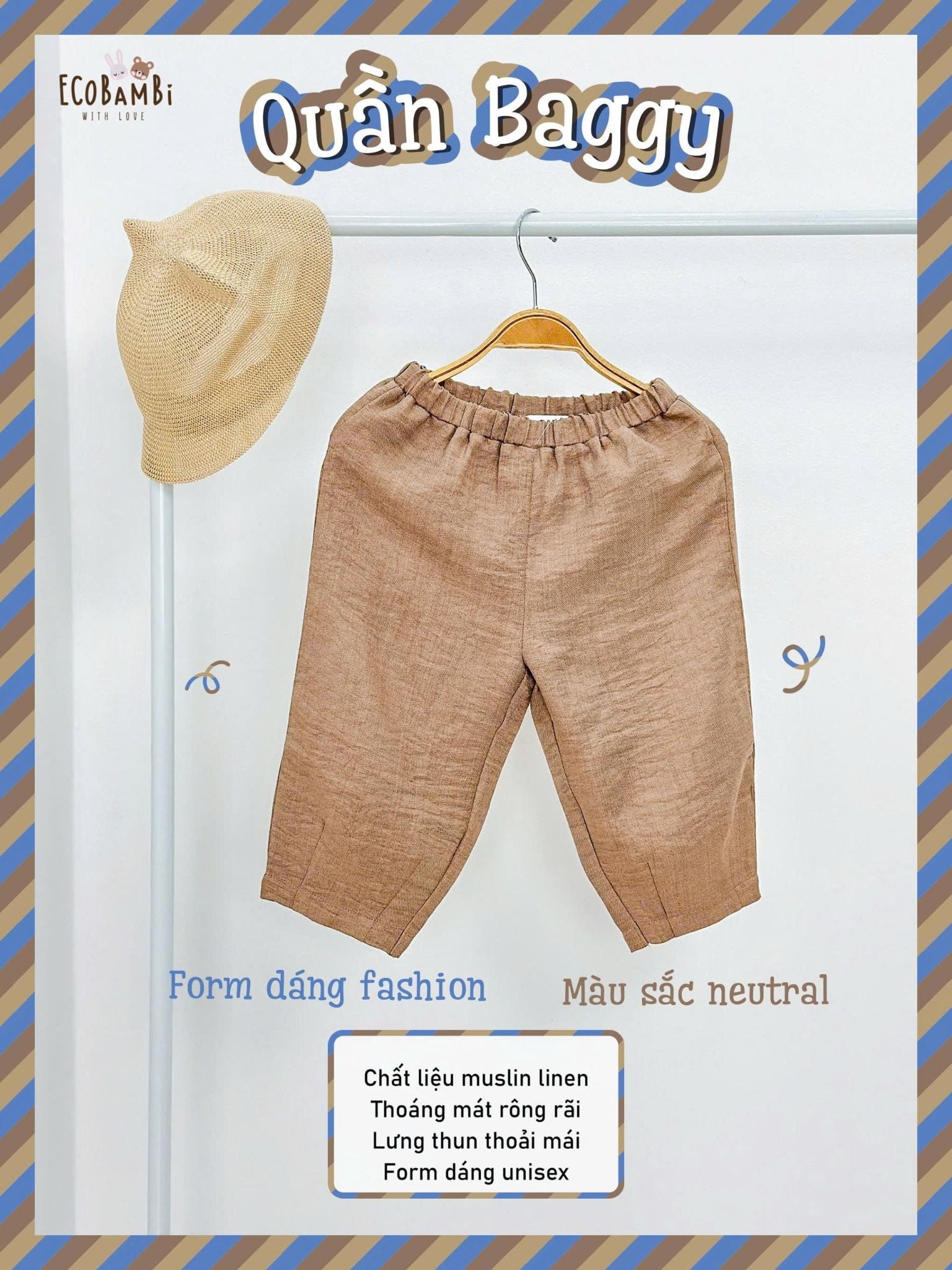  Quần baggy unisex muslin linen cho bé ECOBAMBI - 8935334001985 
