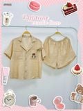  Pyjama muslin linen tay ngắn - quần shorts thêu gấu nữ Innies - 8935334002104 