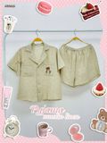  Pyjama muslin linen tay ngắn - quần shorts thêu gấu nữ Innies - 8935334002104 