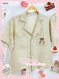  Pyjama muslin linen tay ngắn - quần shorts thêu gấu nữ Innies - 8935334002104 