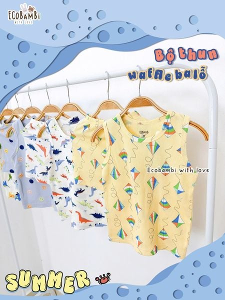  Bộ thun waffle sát nách in họa tiết bé trai - 8935334000537 