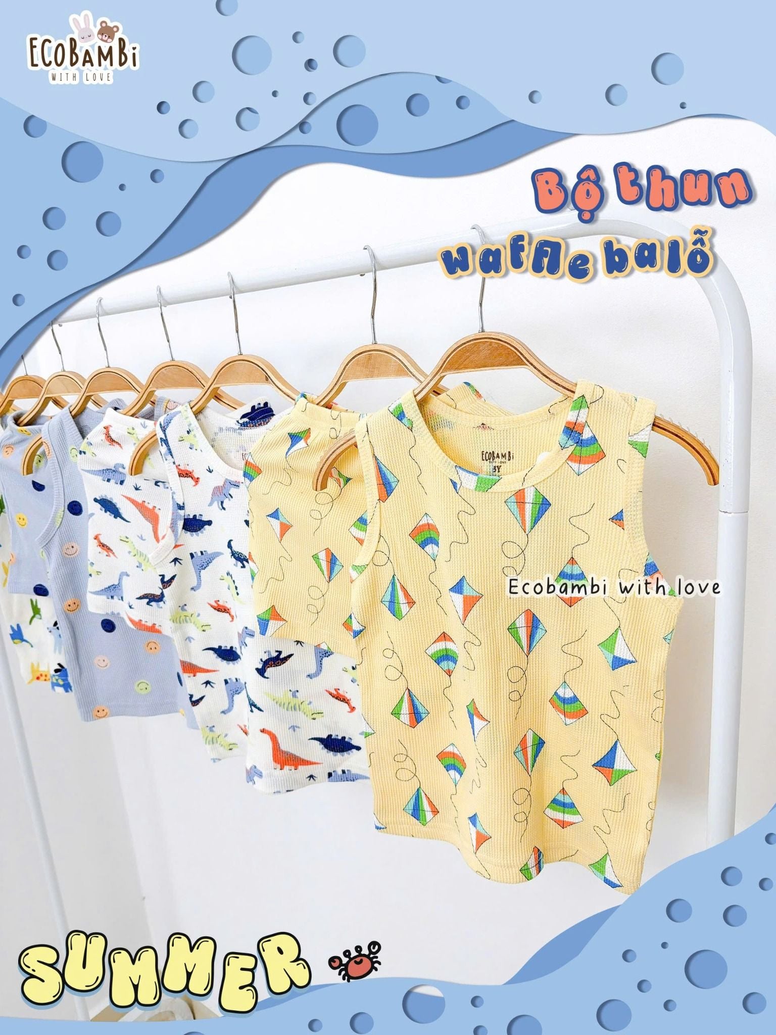  Bộ thun waffle sát nách in họa tiết bé trai - 8935334000537 