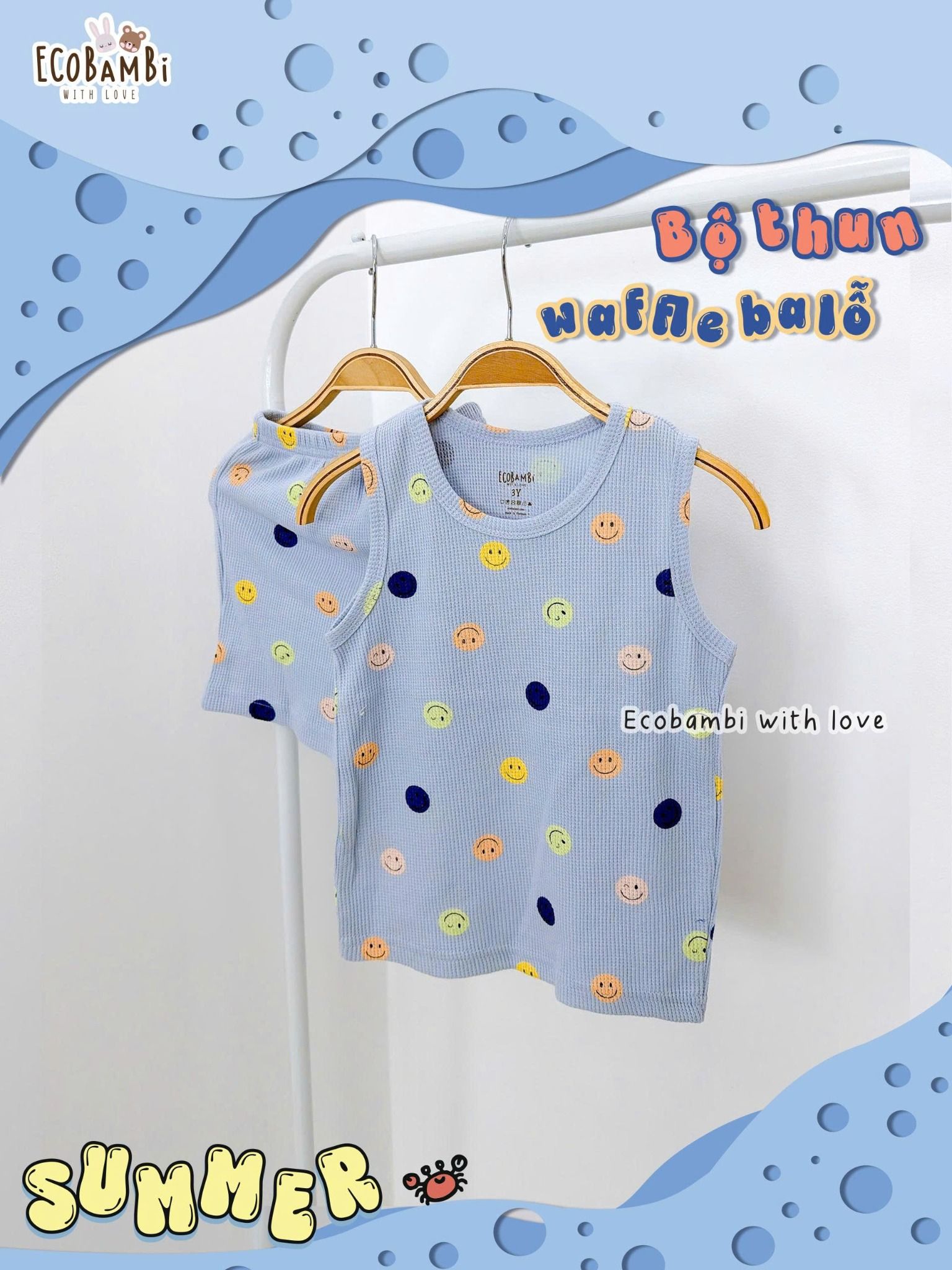  Bộ thun waffle sát nách in họa tiết bé trai - 8935334000537 