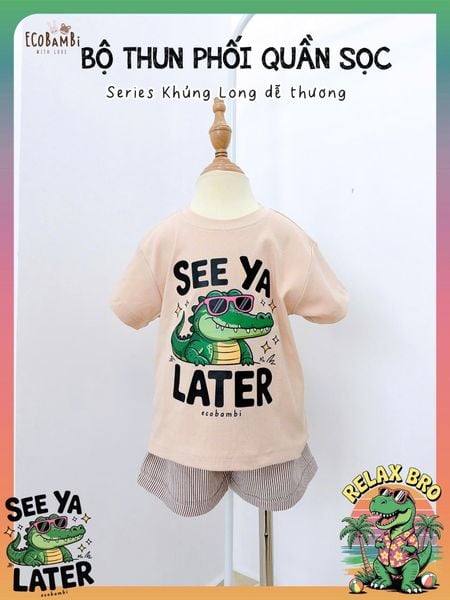  Bộ thun phối quần shorts sọc năng động bé trai ECOBAMBI - 8935334001701 