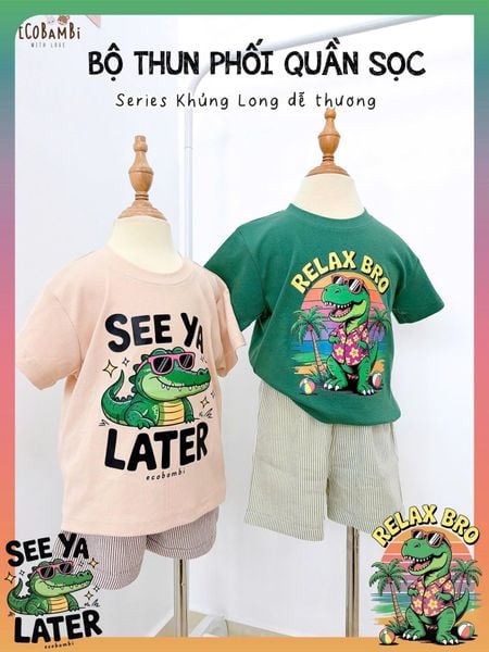  Bộ thun phối quần shorts sọc năng động bé trai ECOBAMBI - 8935334001701 