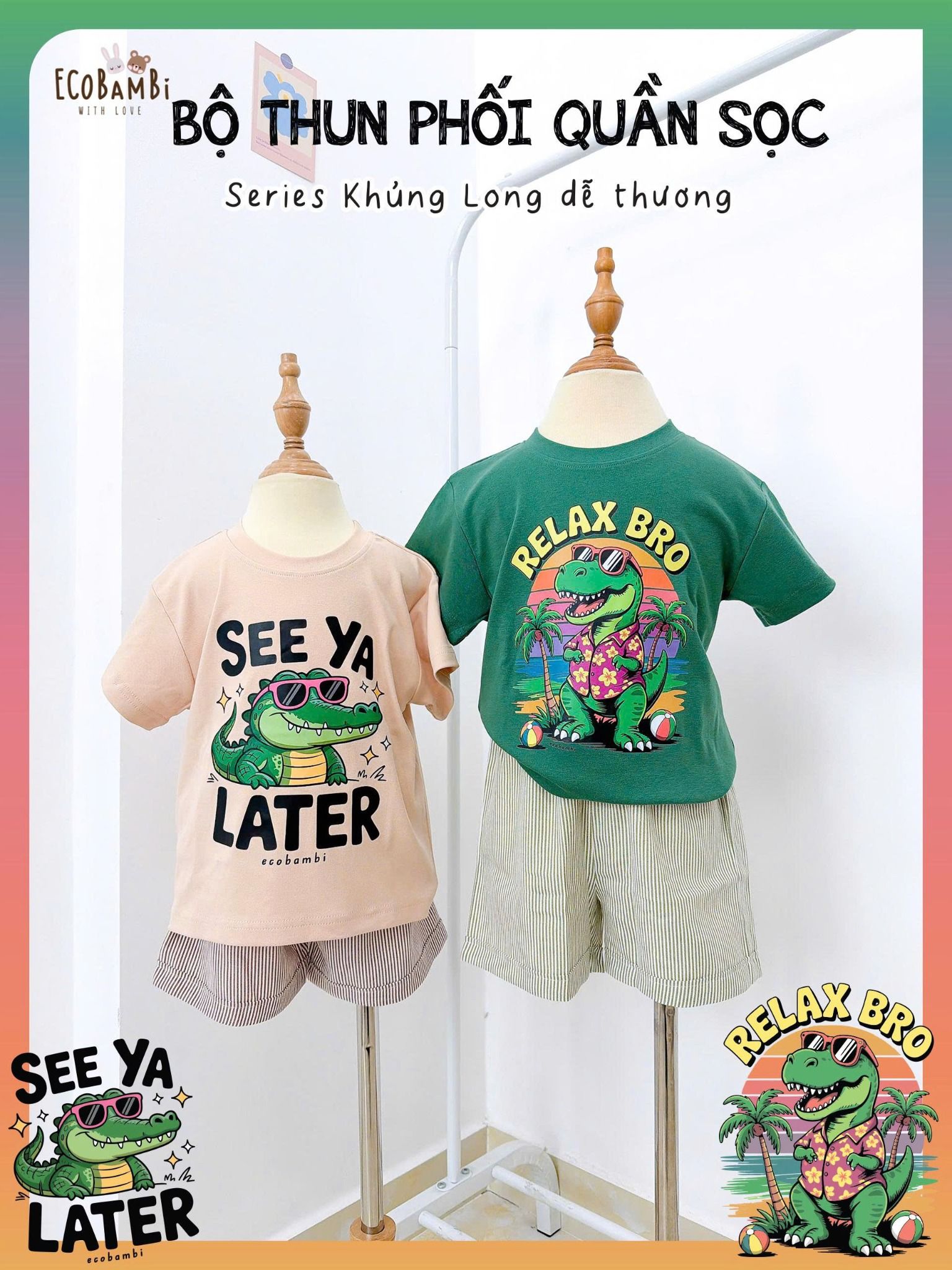  Bộ thun phối quần shorts sọc năng động bé trai ECOBAMBI - 8935334001701 