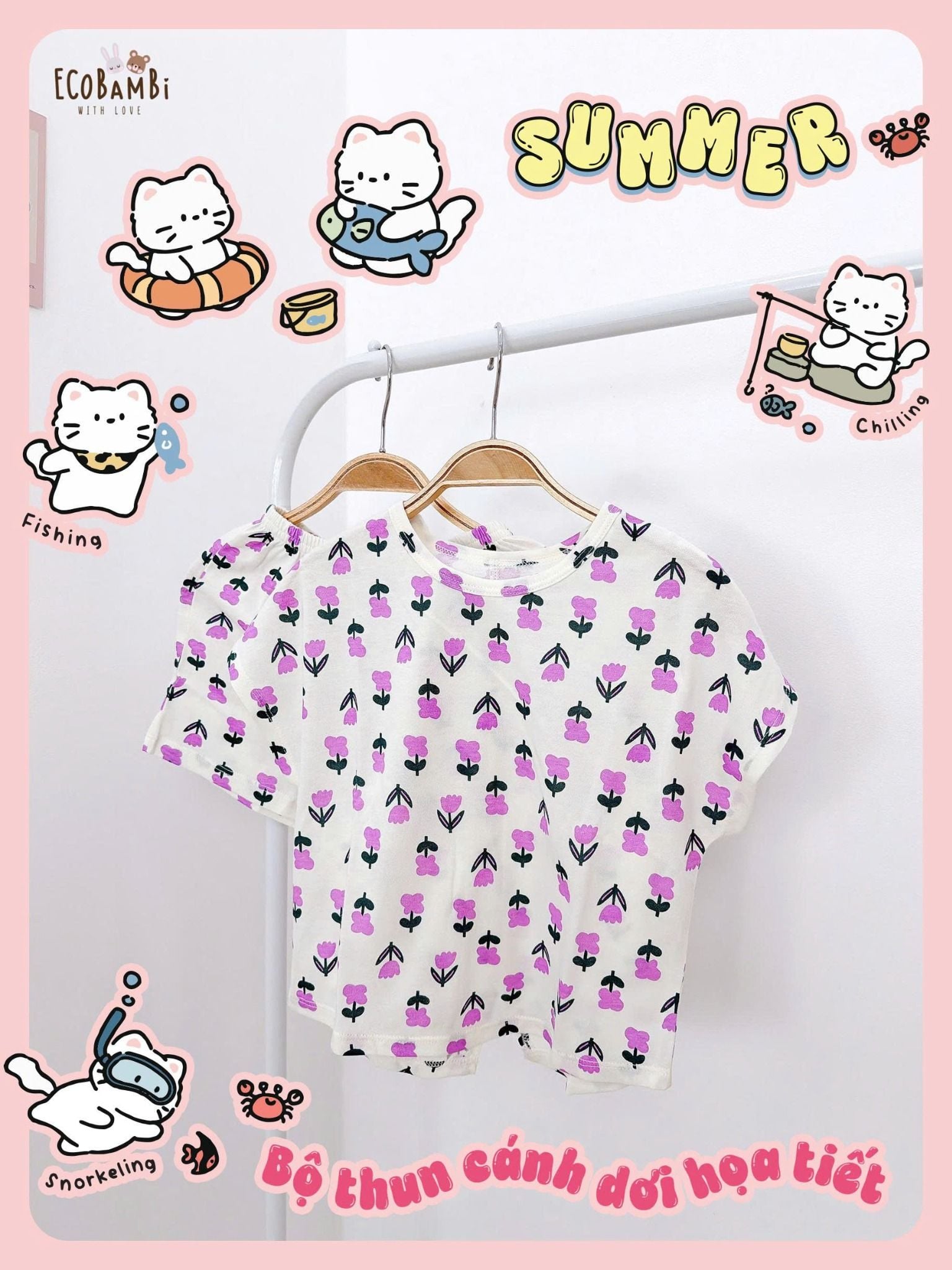  Bộ thun cánh dơi - quần shorts bé gái ECOBAMBI - BB-24BOBG003 - 8935334000933 