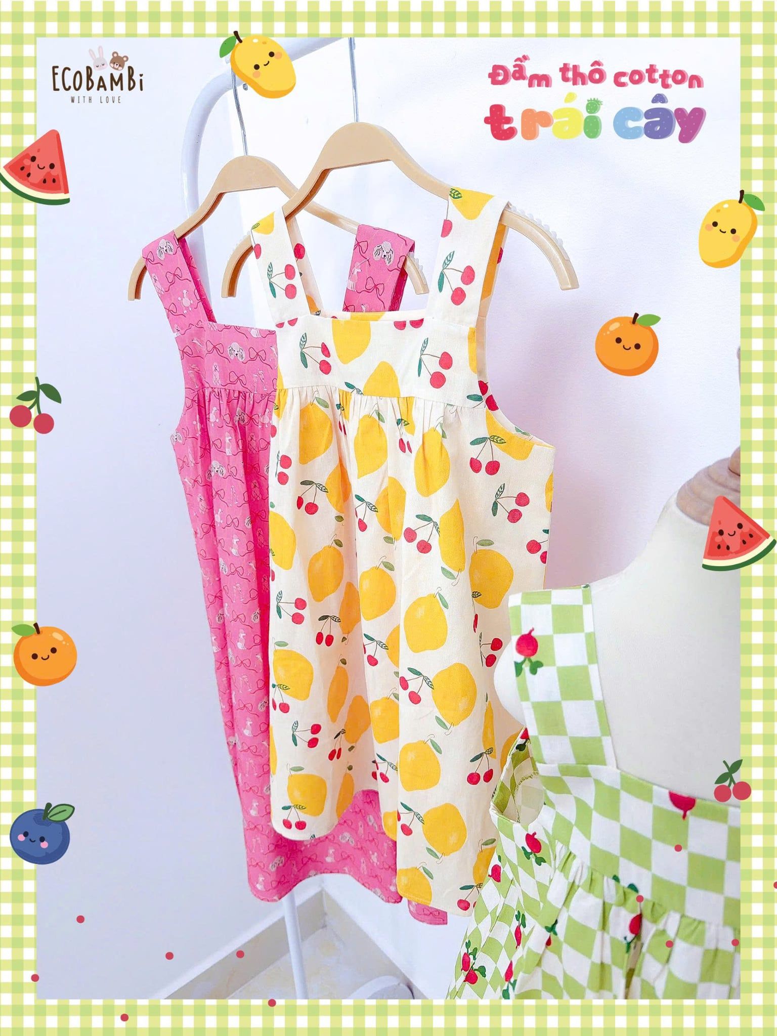  Đầm thô cotton 2 dây bản to bé gái ECOBAMBI - 8935334002357 