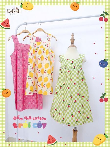  Đầm thô cotton 2 dây bản to bé gái ECOBAMBI - 8935334002357 