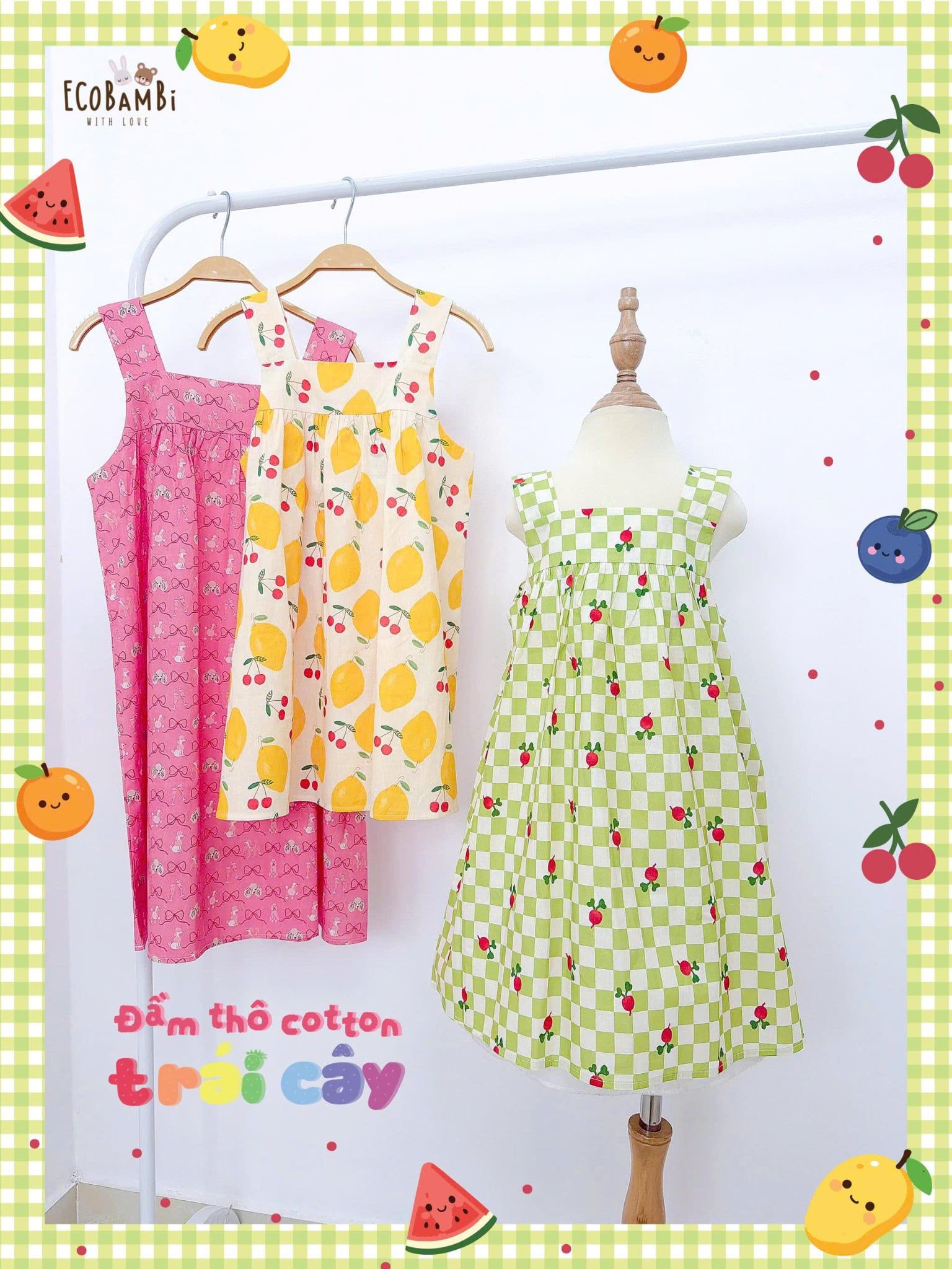  Đầm thô cotton 2 dây bản to bé gái ECOBAMBI - 8935334002357 