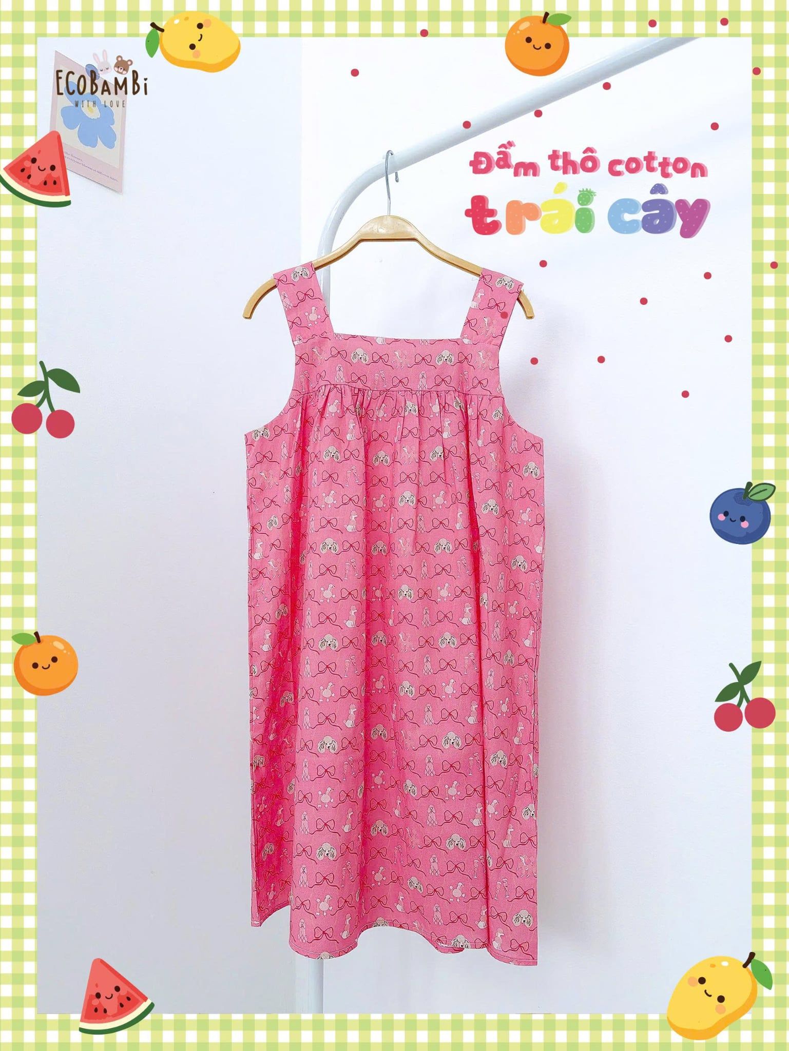  Đầm thô cotton 2 dây bản to bé gái ECOBAMBI - 8935334002357 