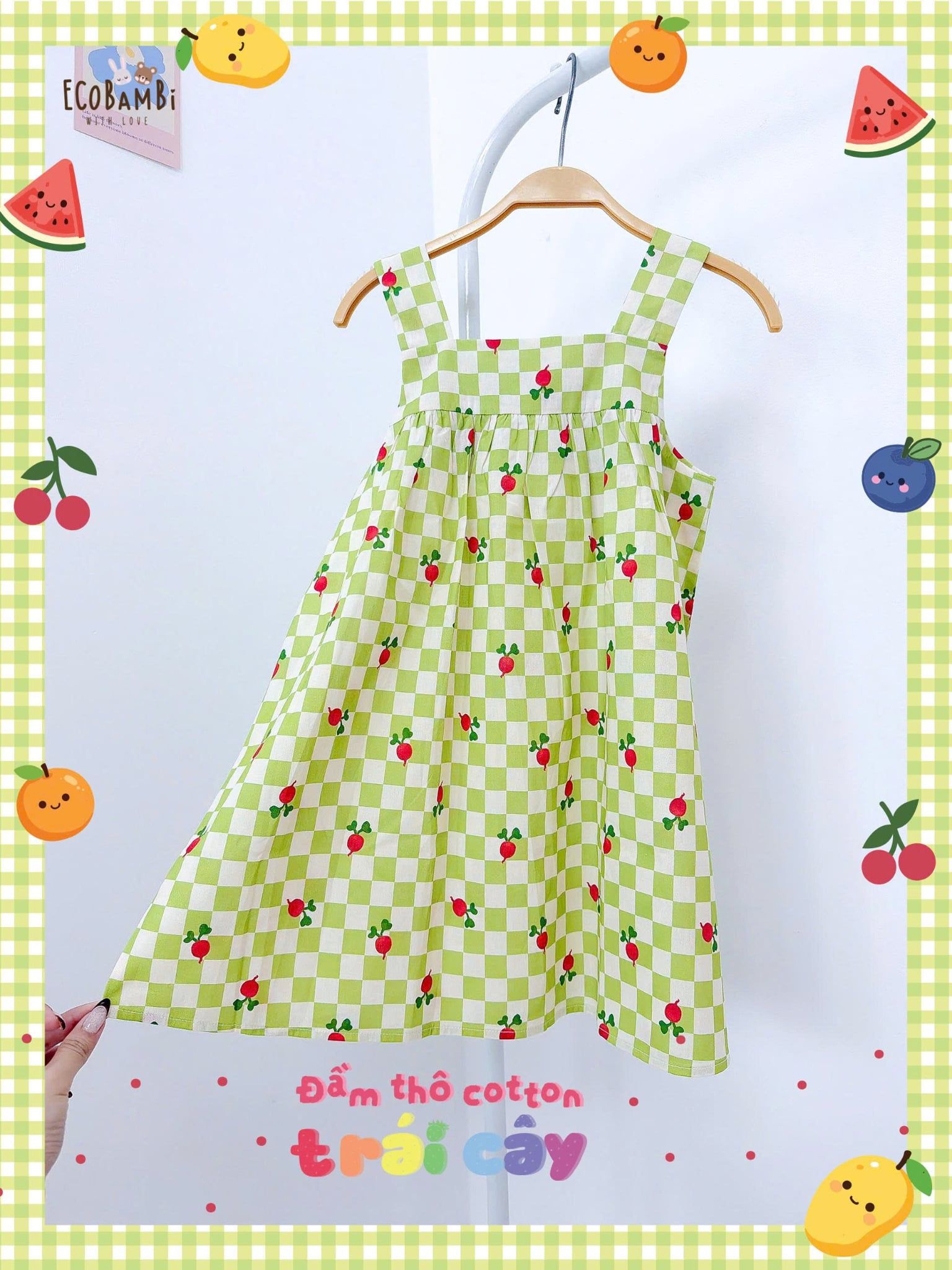  Đầm thô cotton 2 dây bản to bé gái ECOBAMBI - 8935334002357 
