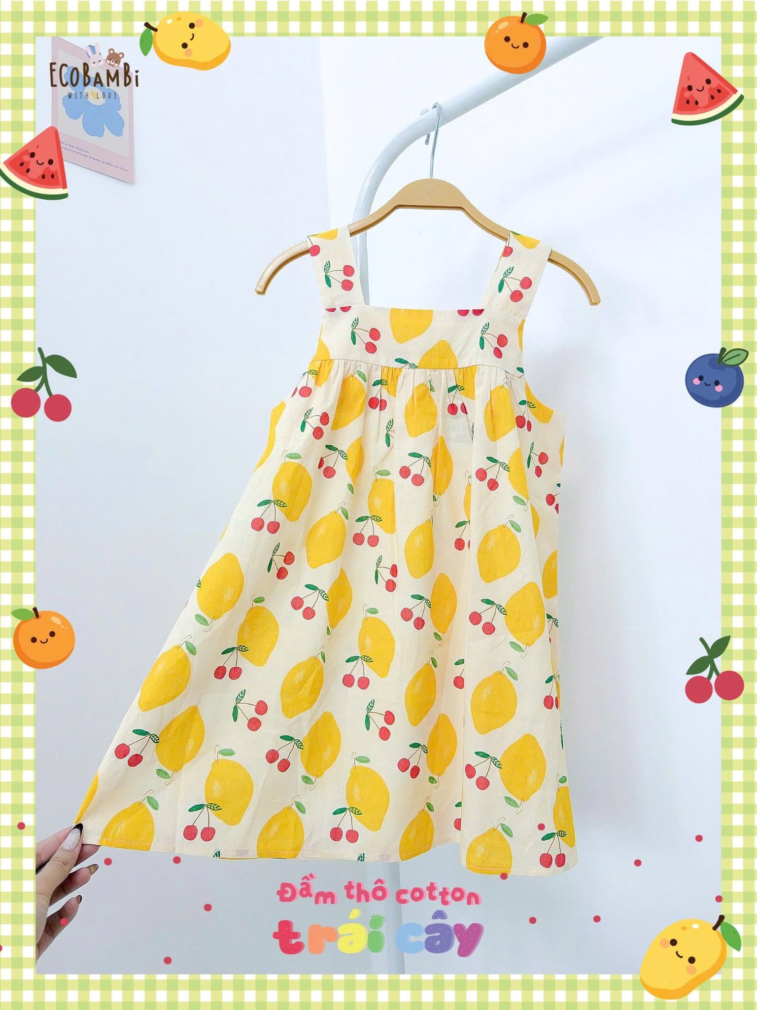  Đầm thô cotton 2 dây bản to bé gái ECOBAMBI - 8935334002357 