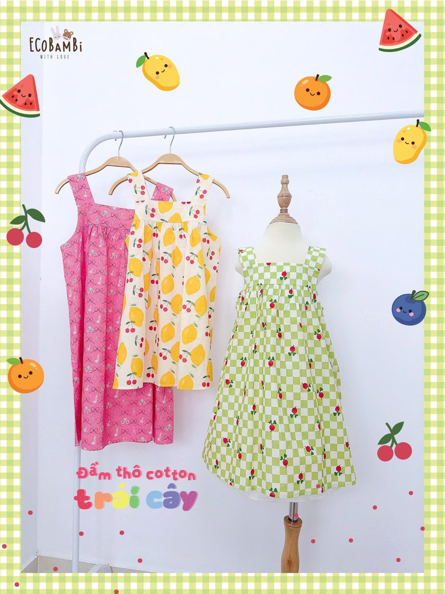  Đầm thô cotton 2 dây bản to bé gái ECOBAMBI - 8935334002357 