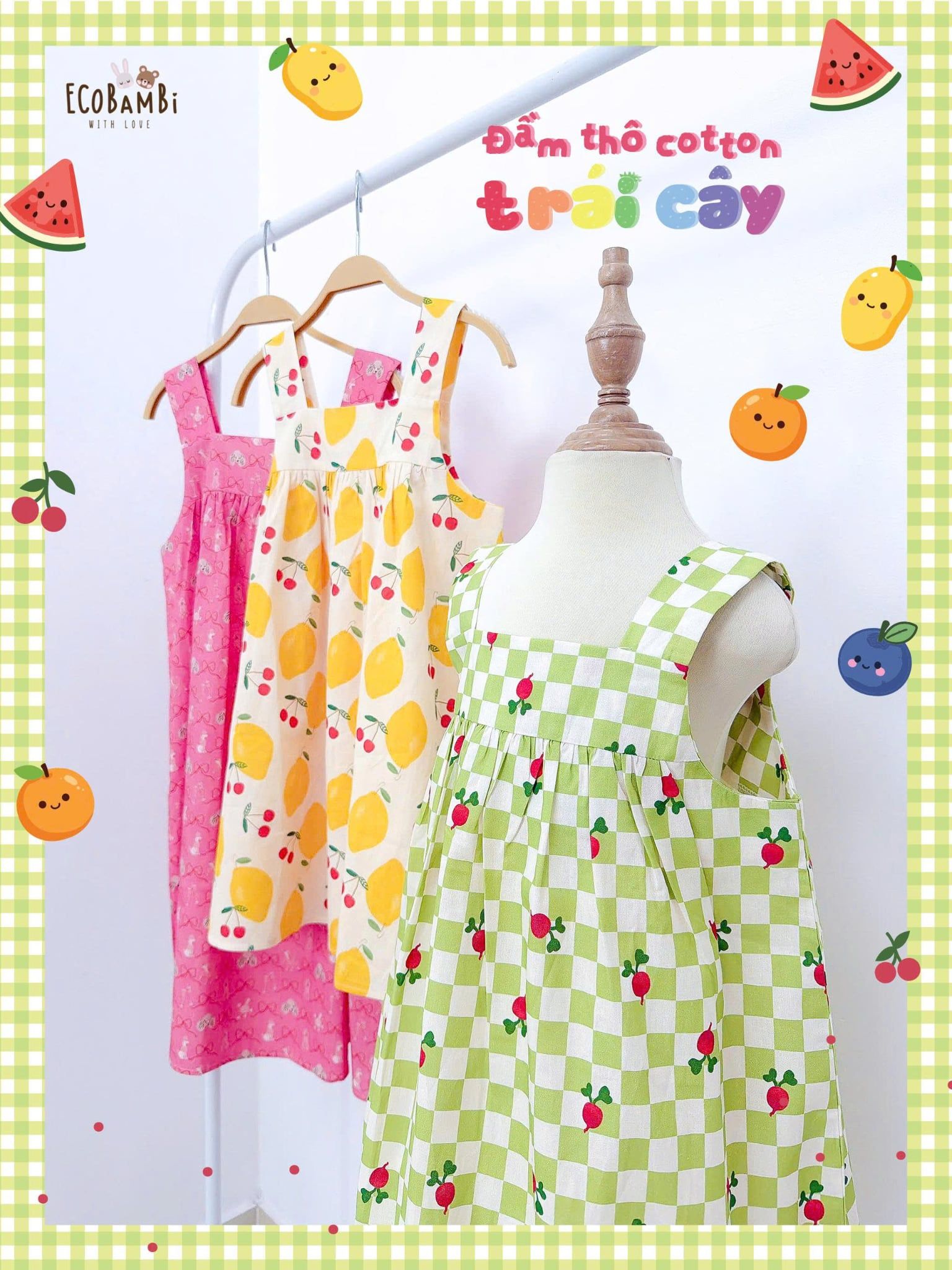  Đầm thô cotton 2 dây bản to bé gái ECOBAMBI - 8935334002357 