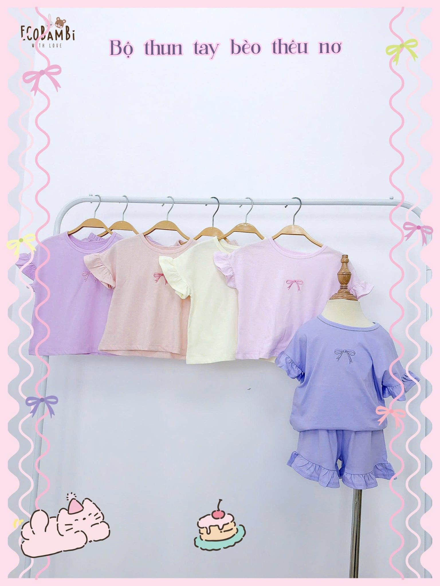  Bộ thun cotton tay ngắn - quần shorts phối bèo bé gái - 8935334000780 
