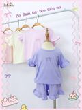  Bộ thun cotton tay ngắn - quần shorts phối bèo bé gái - 8935334000780 