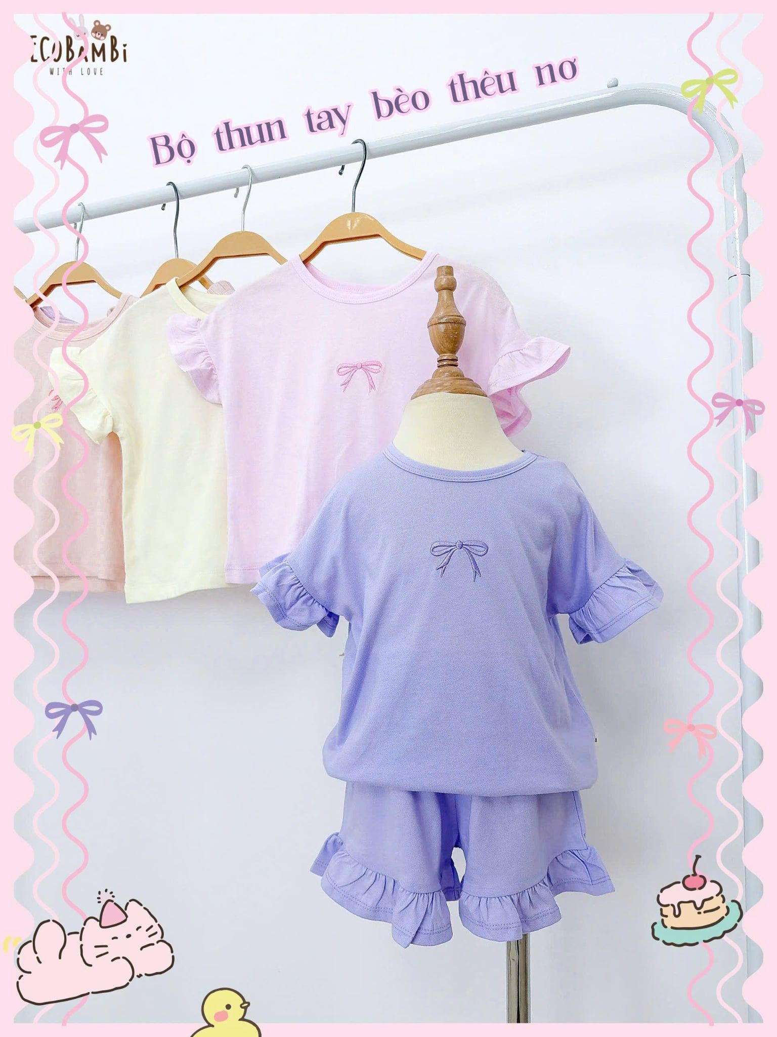  Bộ thun cotton tay ngắn - quần shorts phối bèo bé gái - 8935334000780 