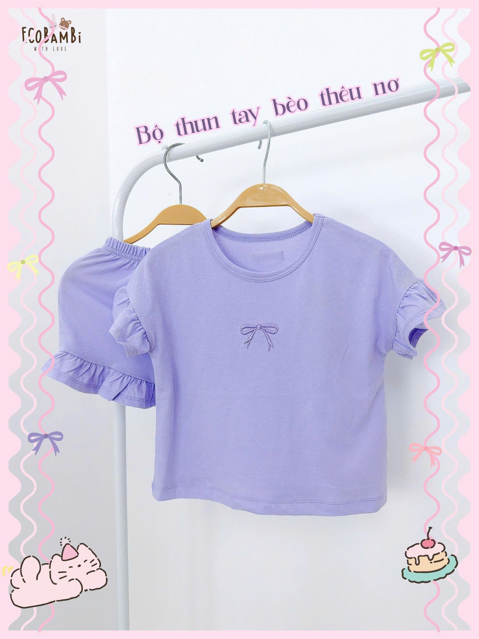  Bộ thun cotton tay ngắn - quần shorts phối bèo bé gái - 8935334000780 